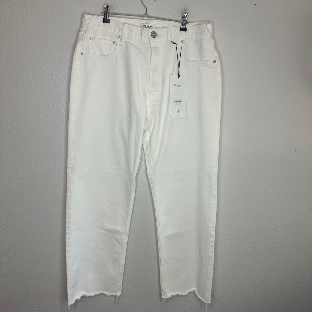 Moussy Vintage Aurora Wide Straight-Cropped Jeans White Raw Hem Size 30 NWT - Picture 4 of 11